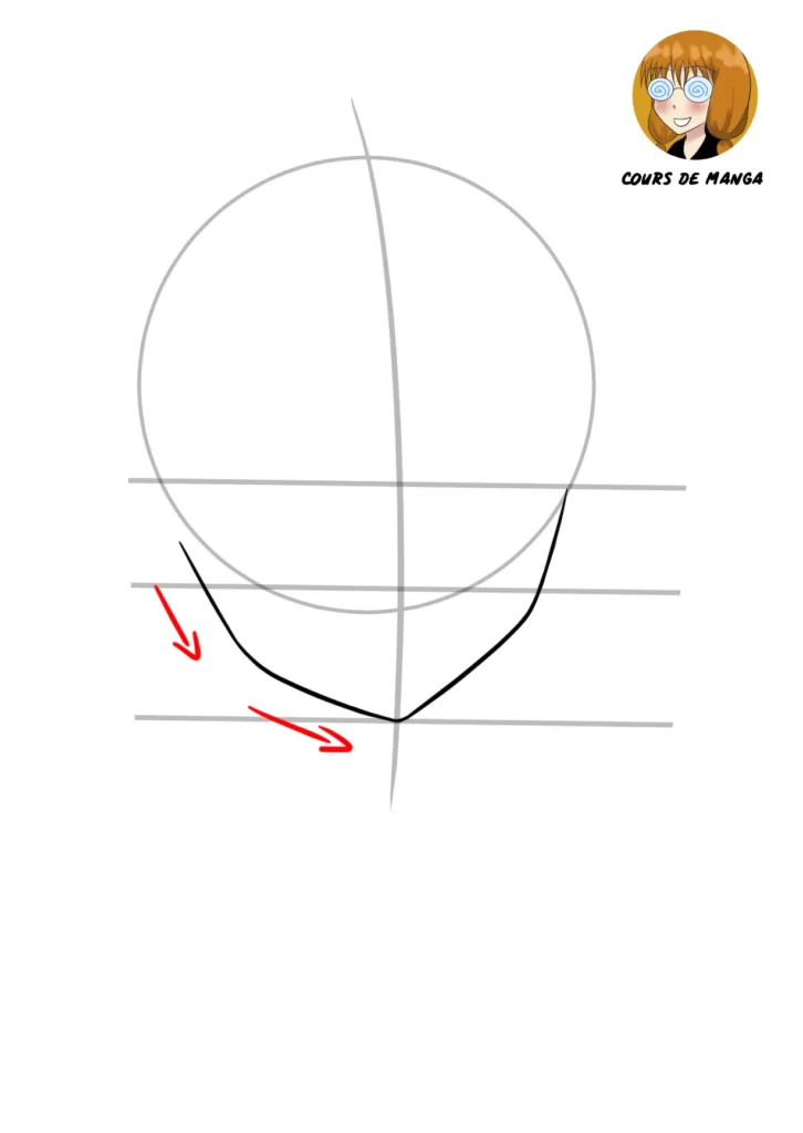 Etape 4 du tuto pour dessiner Nami : dessiner le côté gauche de la mâchoire en suivant les lignes horizontales