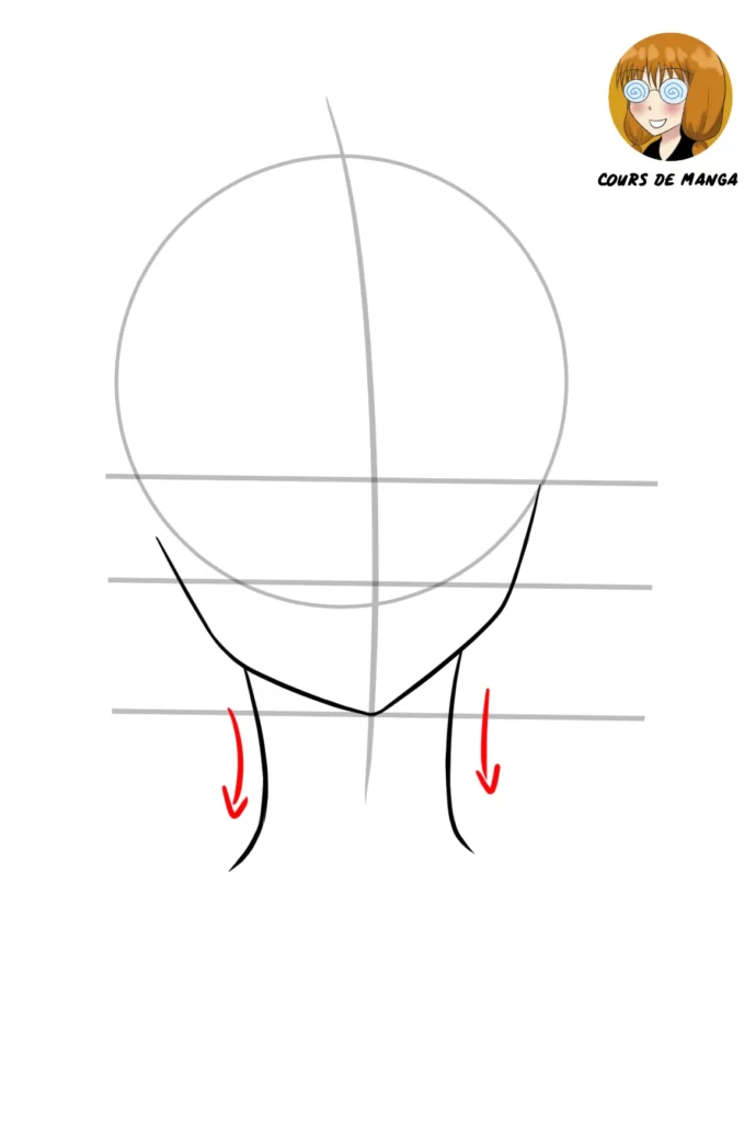 Etape 5 du tuto pour dessiner Nami : dessiner le cou en dessous de la mâchoire