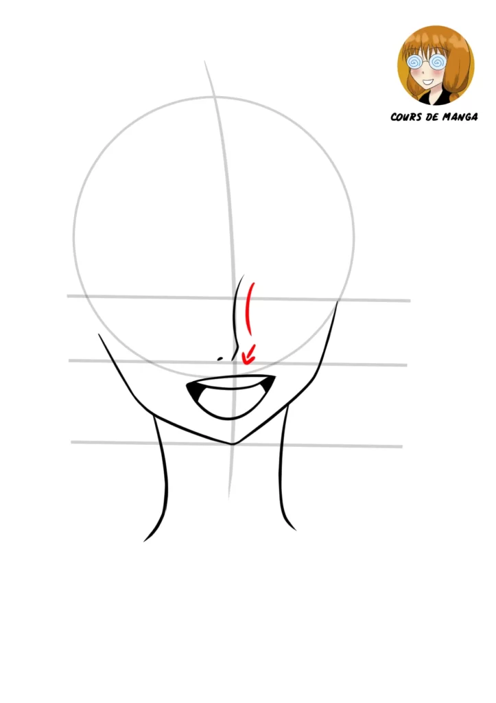 Etape 8 du tuto pour dessiner Nami : dessiner le nez sur la ligne verticale